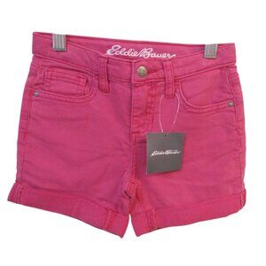 Eddie Bauer-Fuchsia Pink Shorts Flex Knit Denim Stretch Rolled- Size 12-NWT